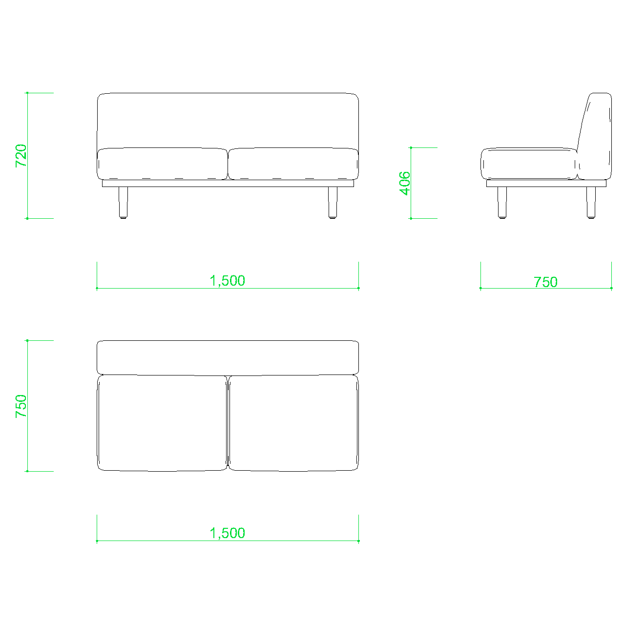 無料,商用可能,フリー素材,フリーデータ,AUTOCAD,DWG,DXF,インテリア,interior,家具,furniture,いす,イス,椅子,chair,長椅子,sofa,リビングチェア,livingchair,2.5人掛けソファの2DCAD部品