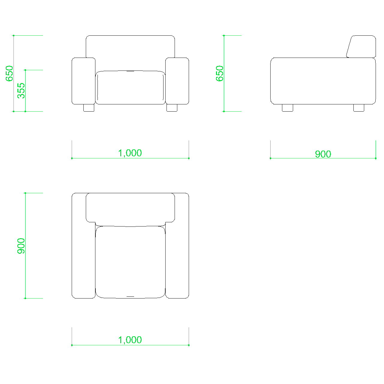 無料,商用可能,フリー素材,フリーデータ,AUTOCAD,DWG,DXF,インテリア,interior,家具,furniture,いす,イス,椅子,chair,長椅子,sofa,リビングチェア,livingchair,1人掛けソファの2DCAD部品