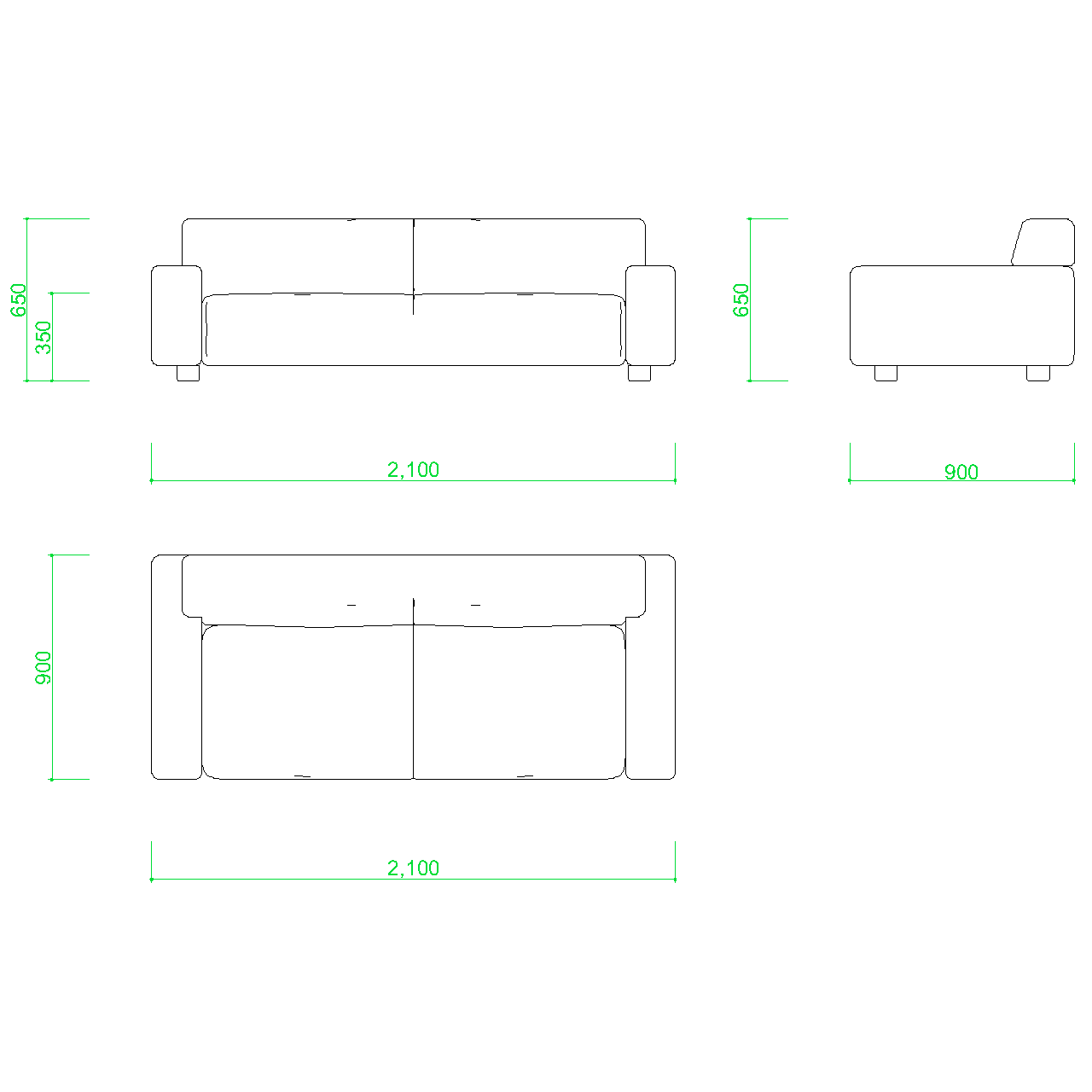 2d部品 3人掛けソファ Dxf Autocad Dwg 2di Sof 0006