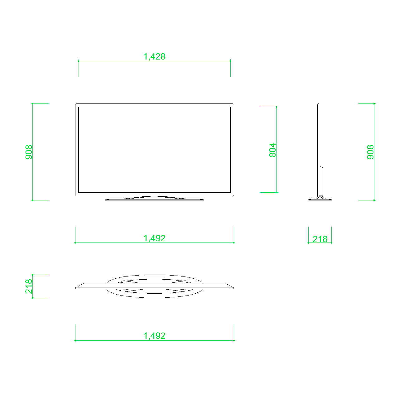 無料,商用可能,フリー素材,フリーデータ,AUTOCAD,DWG,DXF,インテリア,interior,家電製品,consumer electronics,television,65インチのテレビの2DCAD部品