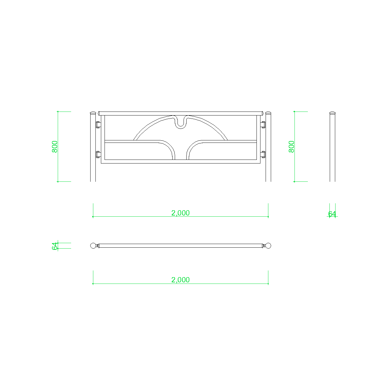 いちょうのガードパイプ(2m)の2DCAD部品,無料,商用可能,フリー素材,フリーデータ,AUTOCAD,DWG,DXF,道路,road,車両用防護柵,ガードフェンス,guard pipe,fence,イチョウ,銀杏,都道,東京,東京都,tokyo