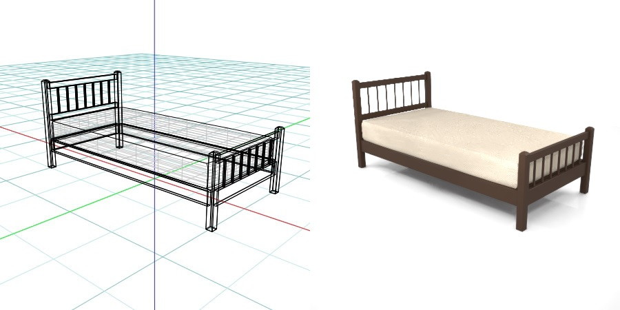 茶色の シングルサイズのベッド,無料,商用可能,フリー素材,formZ,3D,インテリア,interior,家具,furniture,bed,single