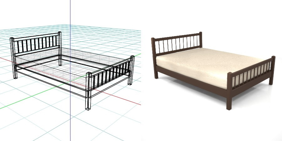 茶色の ダブルサイズのベッド,無料,商用可能,フリー素材,formZ,3D,インテリア,interior,家具,furniture,bed,double