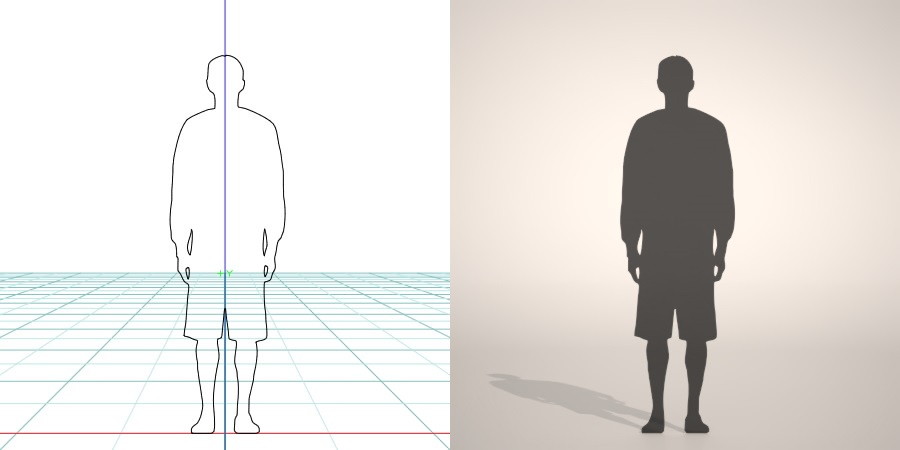 無料,商用可能,フリー素材,formZ,3D,silhouette,man,短パンを穿いた男性のシルエット,ハーフパンツ,shorts