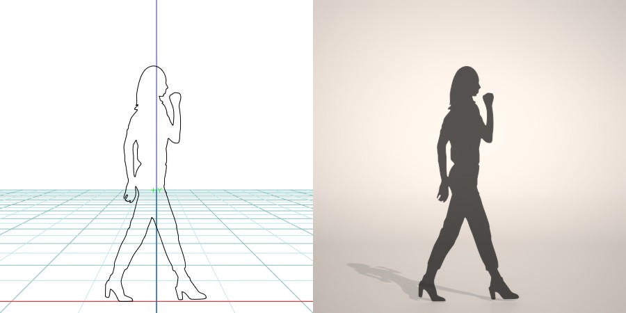 無料,商用可能,フリー素材,formZ,3D,silhouette,woman,female,lady,ガッツポーズをする女性のシルエット,パンプス,pumps,クロップドパンツ,pants