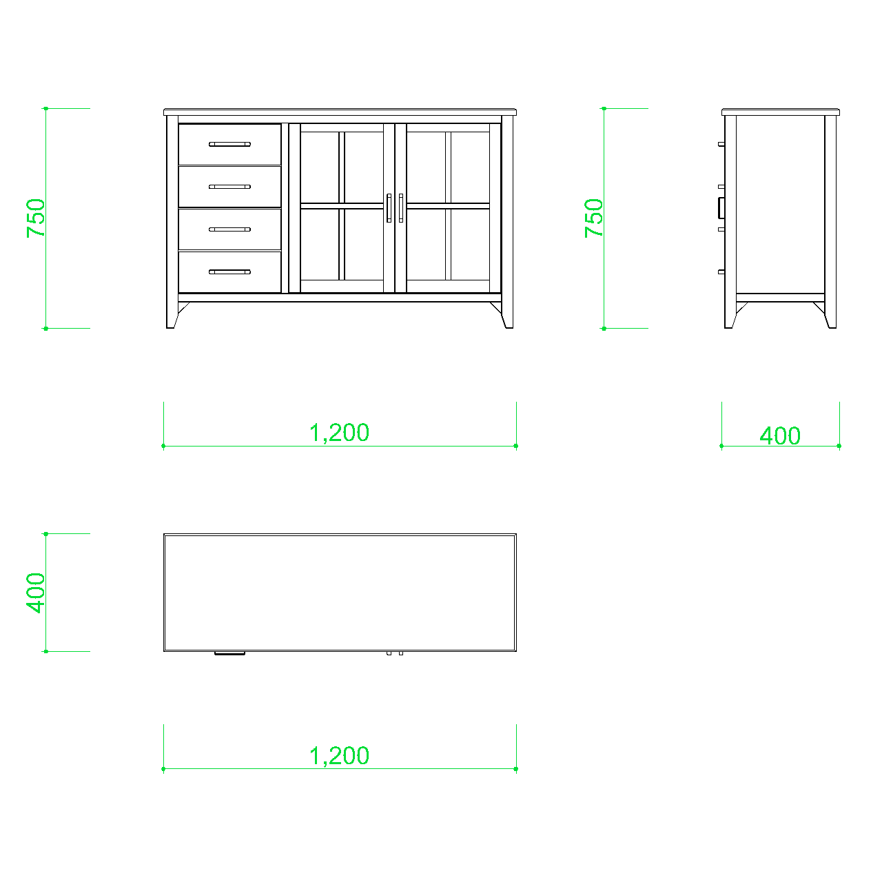 リビングボードの2DCAD部品丨インテリア 家具 寸法丨無料 商用可能 フリー素材 フリーデータ AUTOCAD DWG DXF