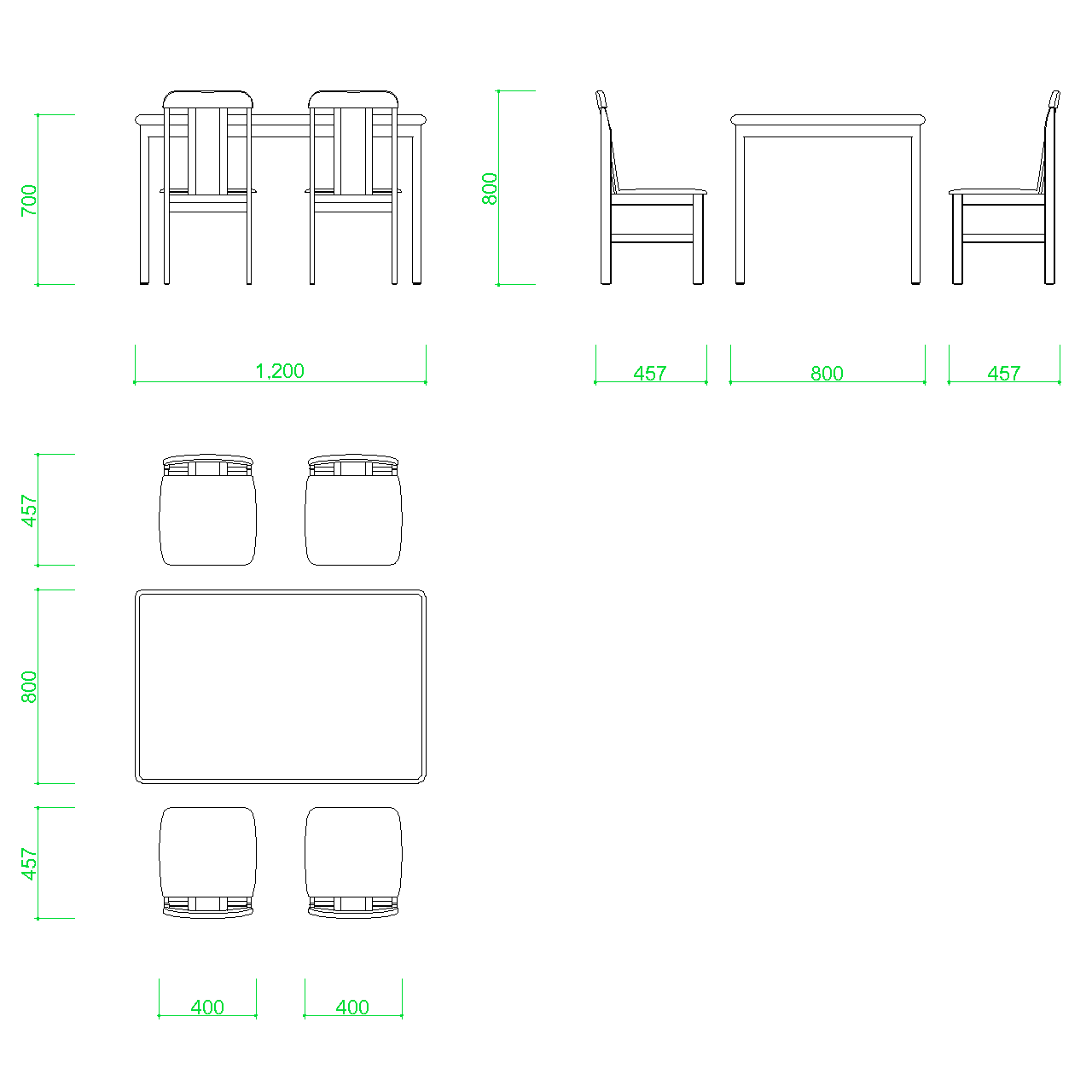 ダイニングテーブルと椅子4脚 Dxf Autocad Dwg 2di Cmb 0004