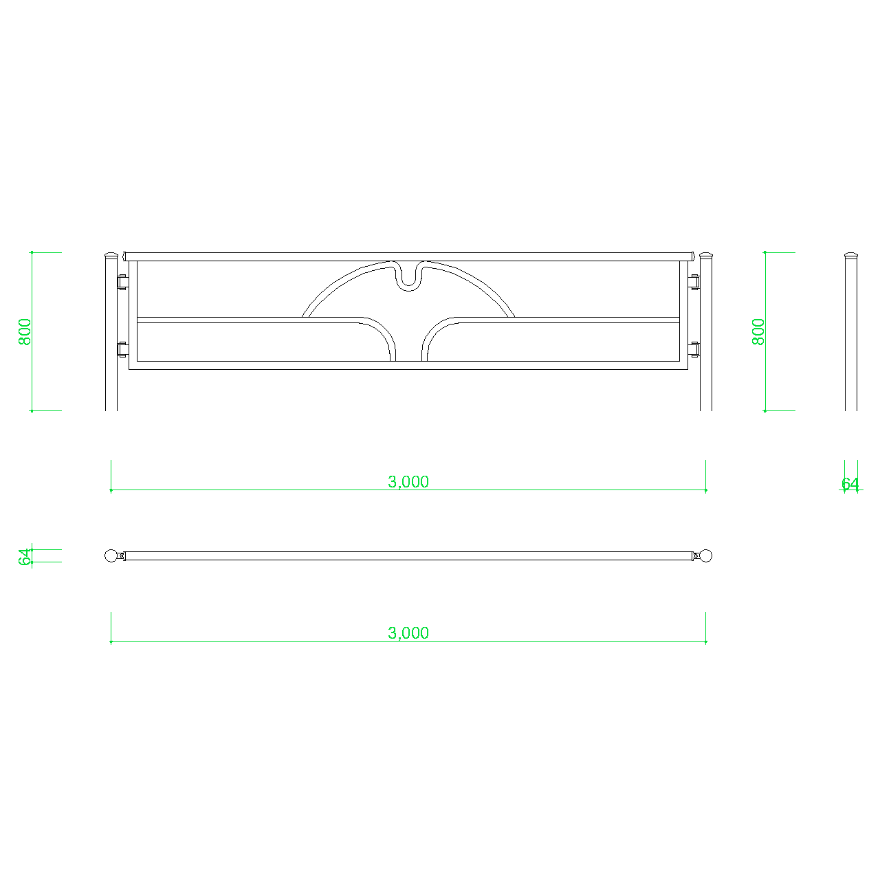 いちょうのガードパイプ(3m)の2DCAD部品,無料,商用可能,フリー素材,フリーデータ,AUTOCAD,DWG,DXF,道路,road,車両用防護柵,ガードフェンス,guard pipe,fence,イチョウ,銀杏,都道,東京,東京都,tokyo