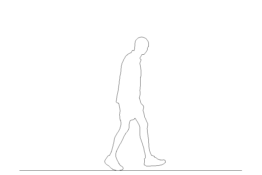 短パンを穿いて歩く 坊主頭の男性丨シルエット 人間 男性丨無料 商用可能 フリー素材 フリーデータ AUTOCAD DWG DXF