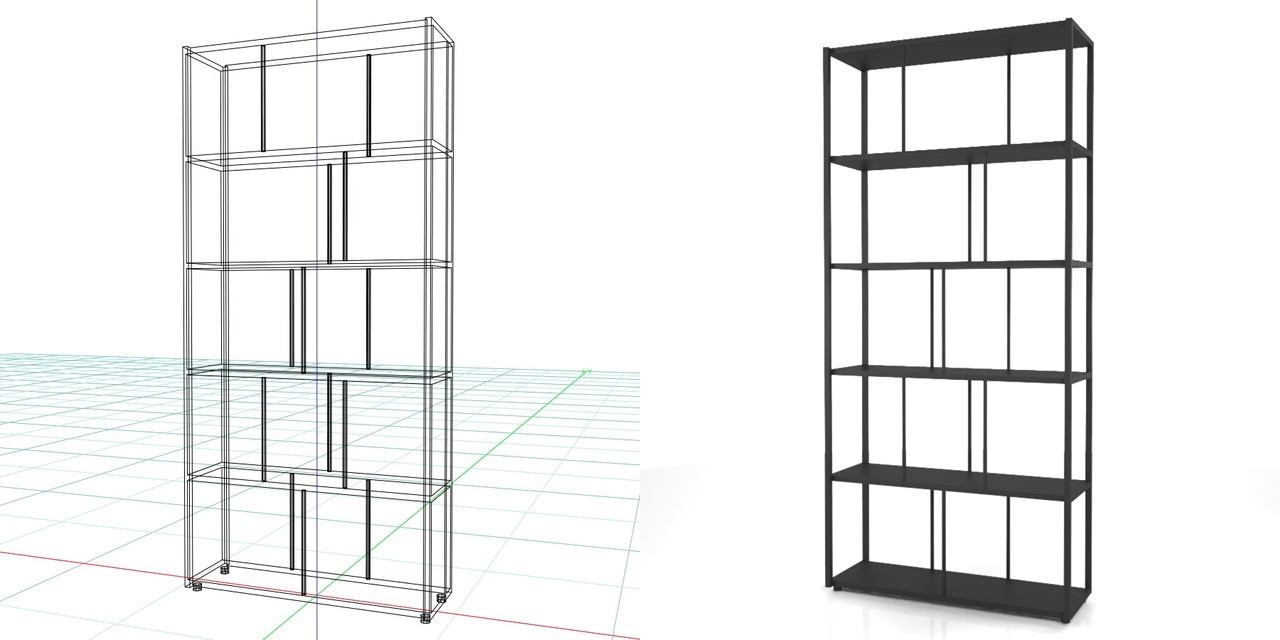 背の高い黒いラックの 3DCADデータ丨インテリア 家具 棚･ラック丨無料 商用可能 フリー素材 フリーデータ丨データ形式はformZ ・3ds・objファイルです