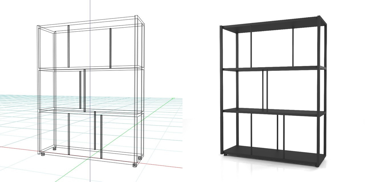 背の低い黒いラックの 3DCADデータ丨インテリア 家具 棚･ラック丨無料 商用可能 フリー素材 フリーデータ丨データ形式はformZ ・3ds・objファイルです