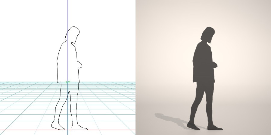 スキニーパンツにロングセーターを着た女性の3D素材丨シルエット 人間 女性丨無料 商用可能 フリー素材 フリーデータ丨データ形式はformZ ・3ds・objファイルです