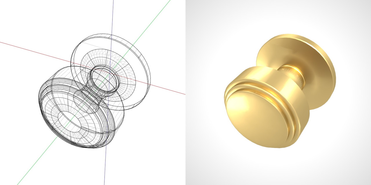 ゴールドのドアノブの3DCADデータ丨建築 建具金物 ドアノブ丨無料 商用可能 フリー素材 フリーデータ丨データ形式はformZ ・3ds・objファイルです