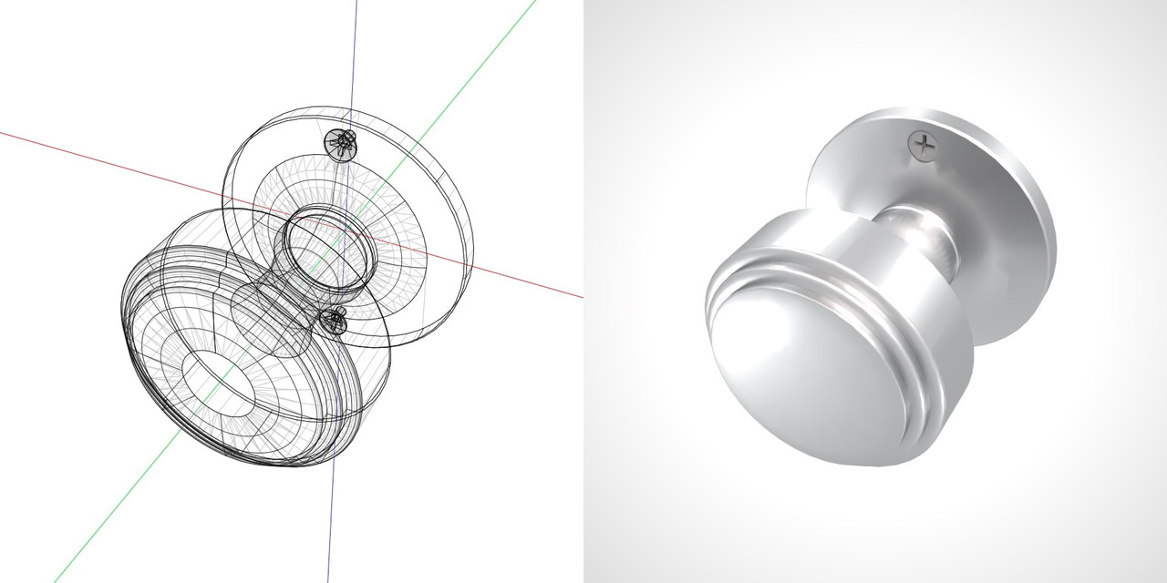 シルバーの 室内扉のドアノブ（ビスあり）の3DCADデータ丨建築 建具金物 ドアノブ丨無料 商用可能 フリー素材 フリーデータ丨データ形式はformZ ・3ds・objファイルです