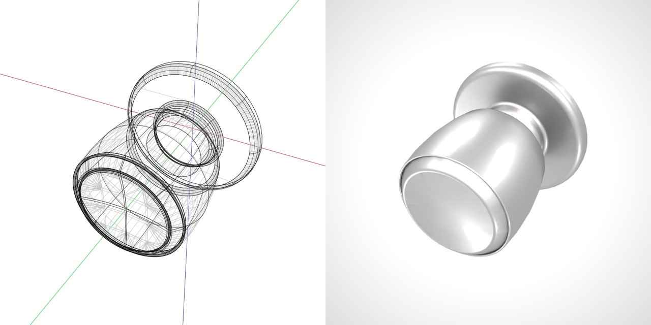 シルバーのドアノブの3DCADデータ丨建築 建具金物 ドアノブ丨無料 商用可能 フリー素材 フリーデータ丨データ形式はformZ ・3ds・objファイルです