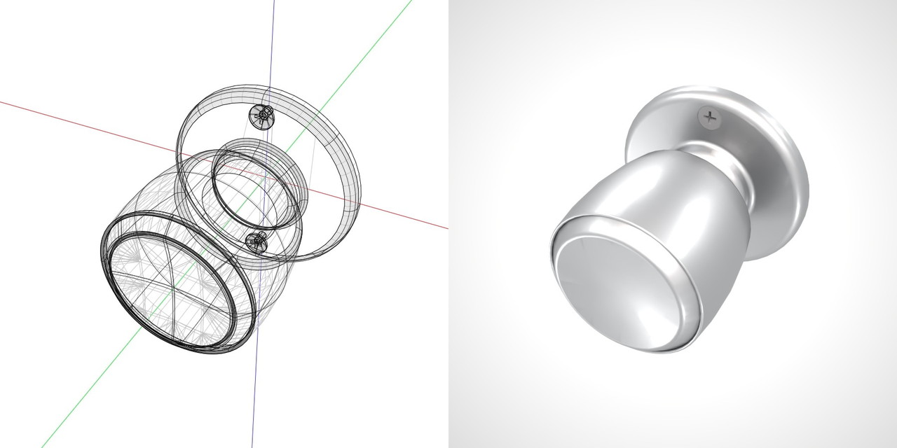 シルバーの 室内扉のドアノブ（ビスあり）の3DCADデータ丨建築 建具金物 ドアノブ丨無料 商用可能 フリー素材 フリーデータ丨データ形式はformZ ・3ds・objファイルです