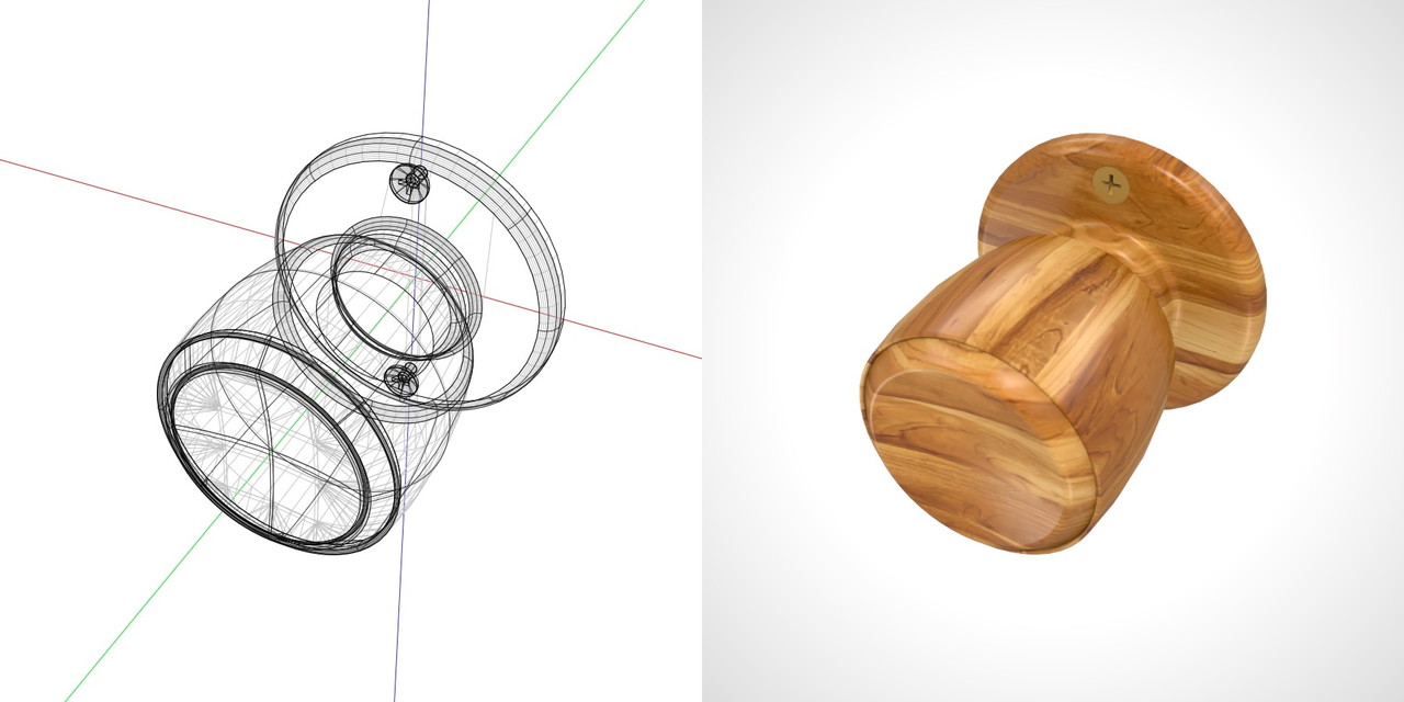 木目の入った 室内扉のドアノブ（ビスあり）の3DCADデータ丨建築 建具金物 ドアノブ丨無料 商用可能 フリー素材 フリーデータ丨データ形式はformZ ・3ds・objファイルです