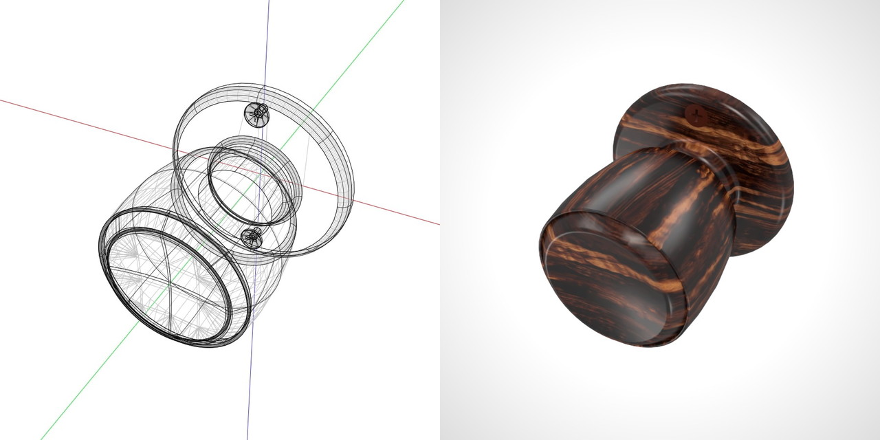 濃い茶色の 木目の入った室内扉のドアノブ（ビスあり）の3DCADデータ丨建築 建具金物 ドアノブ丨無料 商用可能 フリー素材 フリーデータ丨データ形式はformZ ・3ds・objファイルです