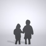 【シルエット】雨具を着て 手をつないで歩く幼い兄弟【formZ】 child_0075