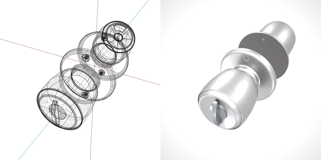 室内トイレのドアノブ（ビスあり）の3DCADデータ丨建築 建具金物 ドアノブ丨無料 商用可能 フリー素材 フリーデータ丨データ形式はformZ ・3ds・objファイルです