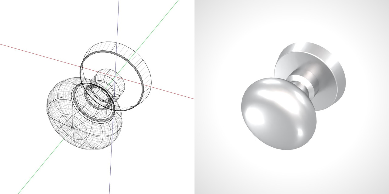 シルバーのドアノブの3DCADデータ丨建築 建具金物 ドアノブ丨無料 商用可能 フリー素材 フリーデータ丨データ形式はformZ ・3ds・objファイルです