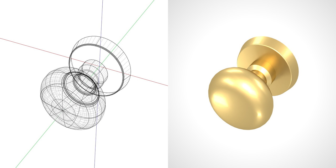 ゴールドのドアノブの3DCADデータ丨建築 建具金物 ドアノブ丨無料 商用可能 フリー素材 フリーデータ丨データ形式はformZ ・3ds・objファイルです｜【無料・商用可】3D CADデータ フリーダウンロードサイト