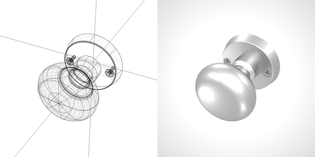 シルバーの 室内扉のドアノブ（ビスあり）の3DCADデータ丨建築 建具金物 ドアノブ丨無料 商用可能 フリー素材 フリーデータ丨データ形式はformZ ・3ds・objファイルです