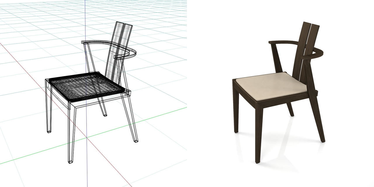 こげ茶色の木製の ダイニングチェアの3DCADデータ丨インテリア 家具 椅子丨無料 商用可能 フリー素材 フリーデータ丨データ形式はformZ ・3ds・objファイルです