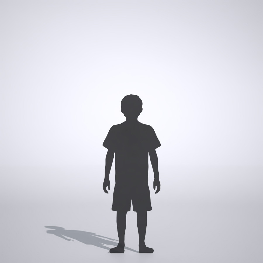 Tシャツを着たハーフパンツ姿の男の子の3DCAD素材丨シルエット 人間 子供丨無料 商用可能 フリー素材 フリーデータ丨データ形式はformZ ・3ds・objファイルです