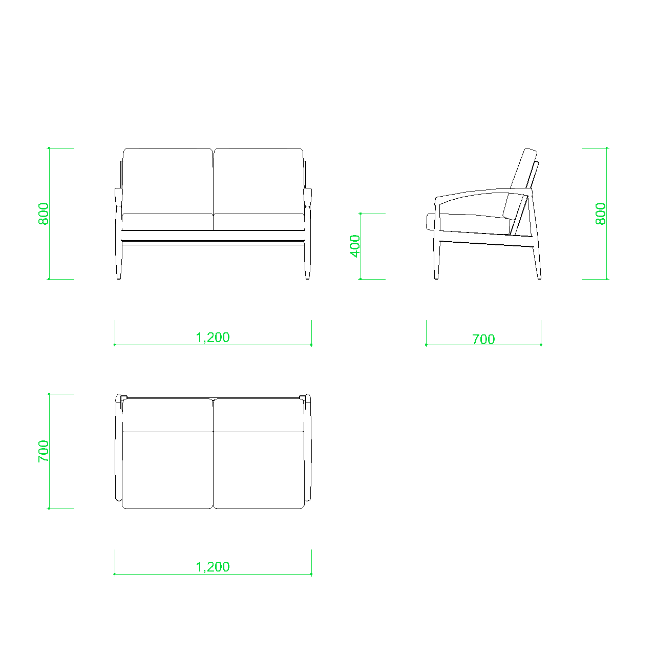 2人掛け ソファ【DXF/autocad DWG】 2di-sof_0017