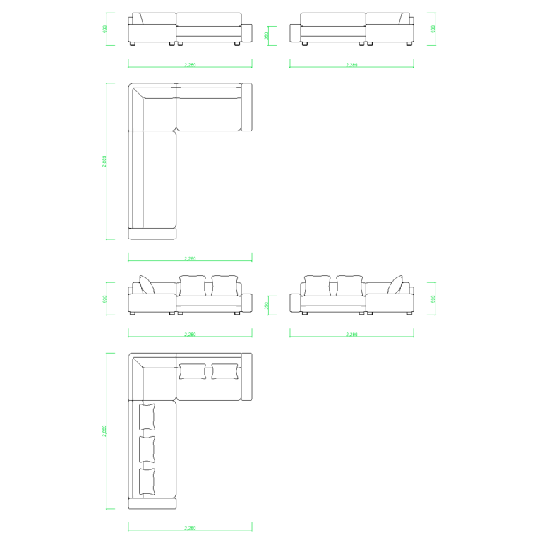 コーナーソファのセット（クッション有り）【DXF/autocad DWG】 2disof_0021