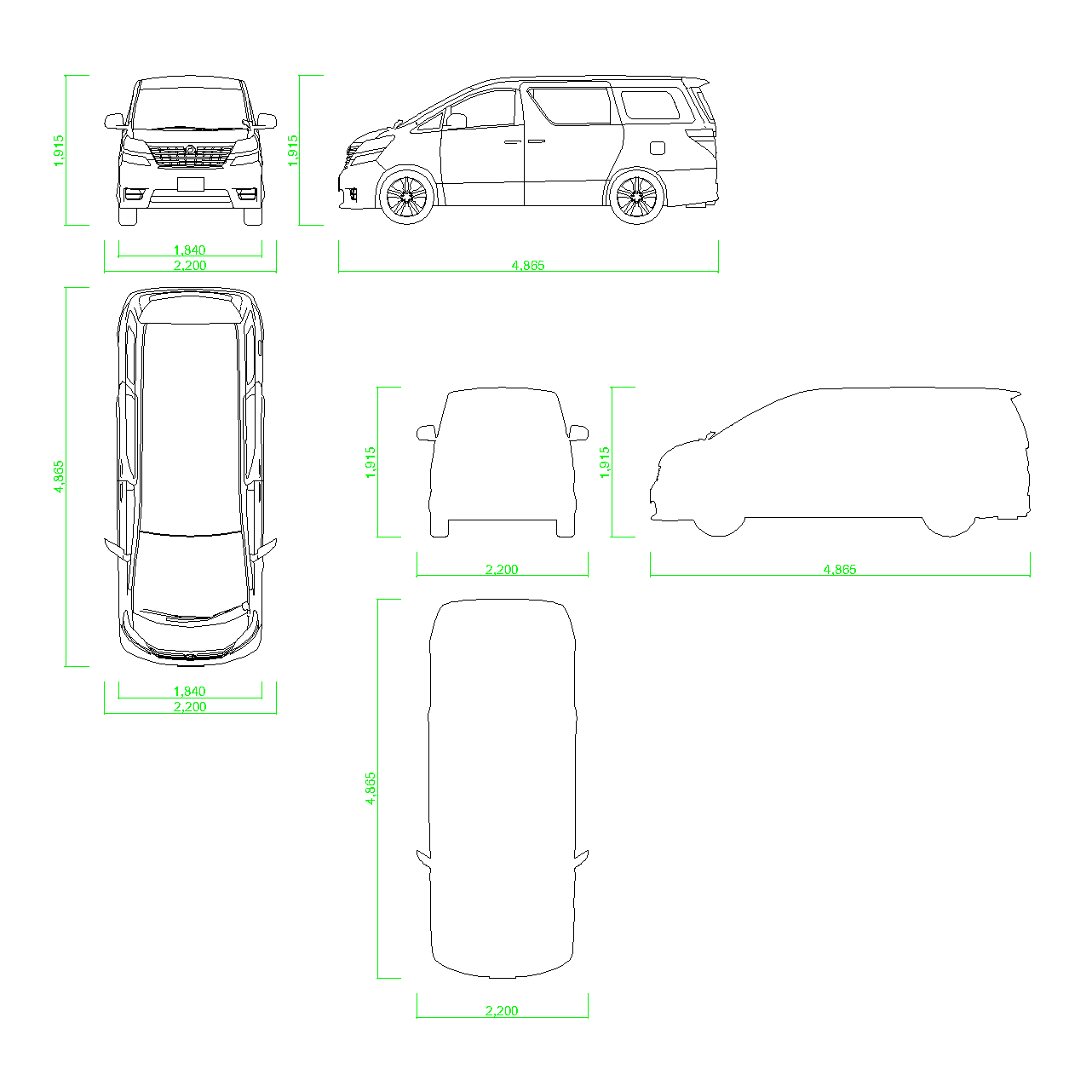 自動車 ワンボックス トヨタ ヴェルファイア Toyota Vellfire Dxf Autocad Dwg 2dv Car 0002