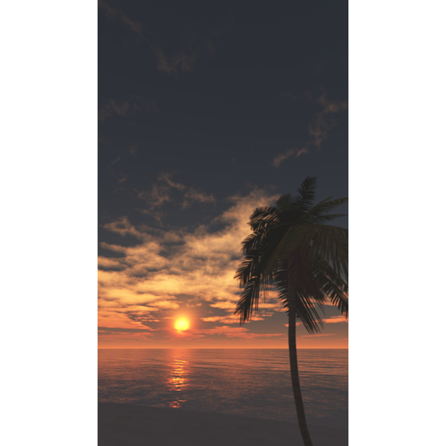 海と太陽とヤシの木│夕焼け 夕陽 FHD 縦画像│CG画像データ フリー ダウンロード 無料 商用可能 2d background image Free download digital-architex.com