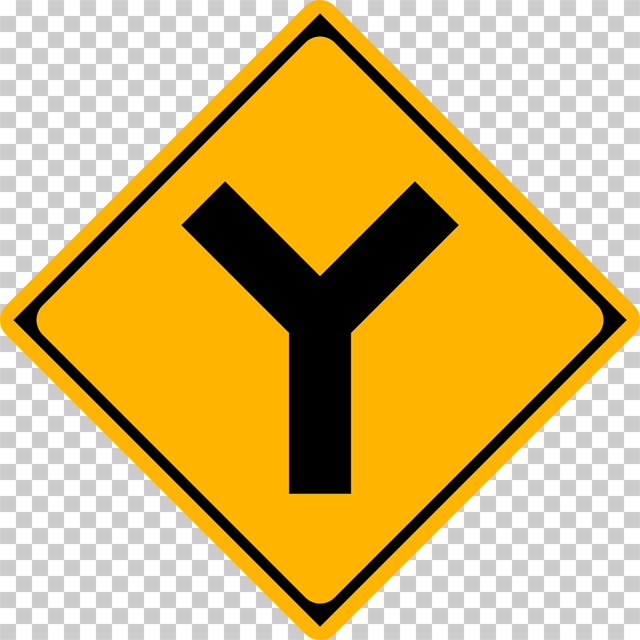 Y形道路交差点ありの 警戒標識│Y字路 マーク 日本の道路標識 切り抜き画像 イラスト フリー データ ダウンロード無料 商用可能 フリー素材 ダウンロード Free download 2D illustration JPEG png traffic sign│digital-architex.com