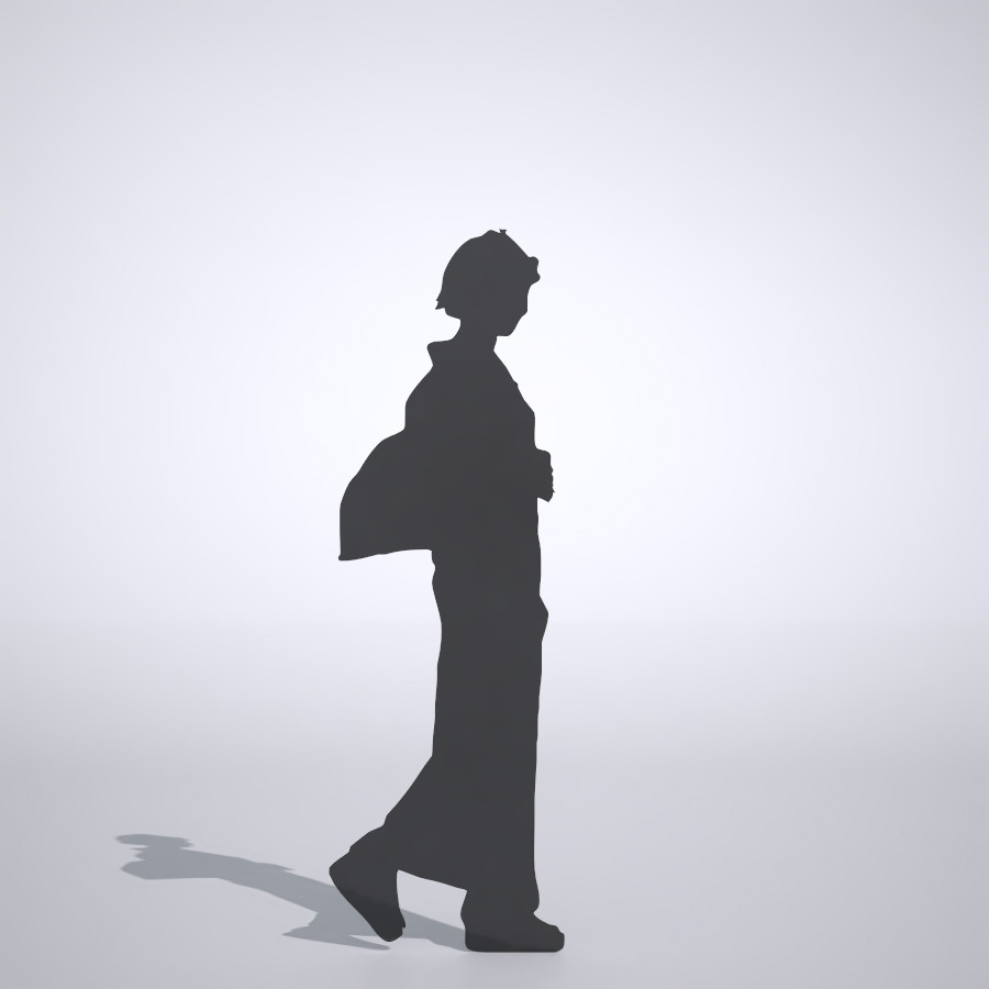 着物を着て歩く女性の3DCAD素材丨シルエット 人物 人間 女性 振り袖 Silhouette people human woman Free download│digital-architex.com