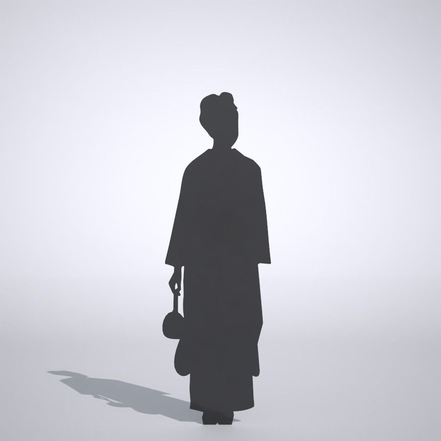 鞄を持っている着物姿の女性の3DCAD素材丨シルエット 人物 人間 女性 振り袖 Silhouette people human woman Free download│digital-architex.com