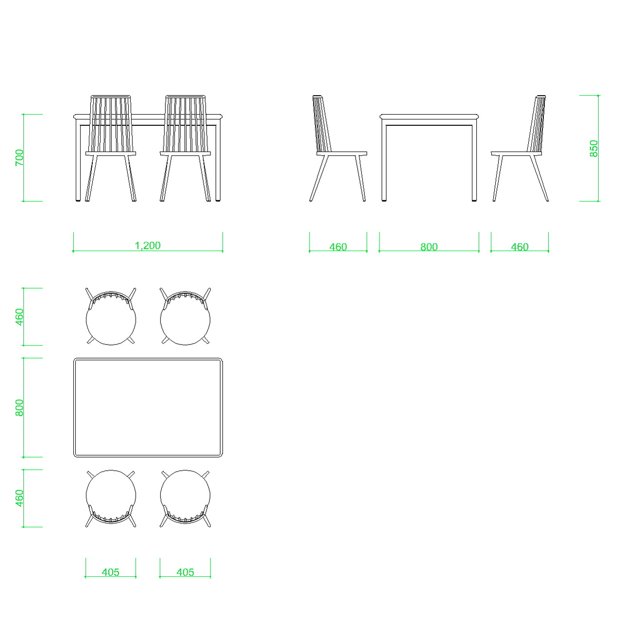 ダイニングテーブルと椅子4脚【DXF/autocad DWG】 2di-cmb_0010