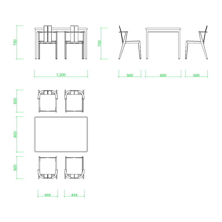 ダイニングテーブルと椅子4脚【DXF/autocad DWG】 2di-cmb_0019