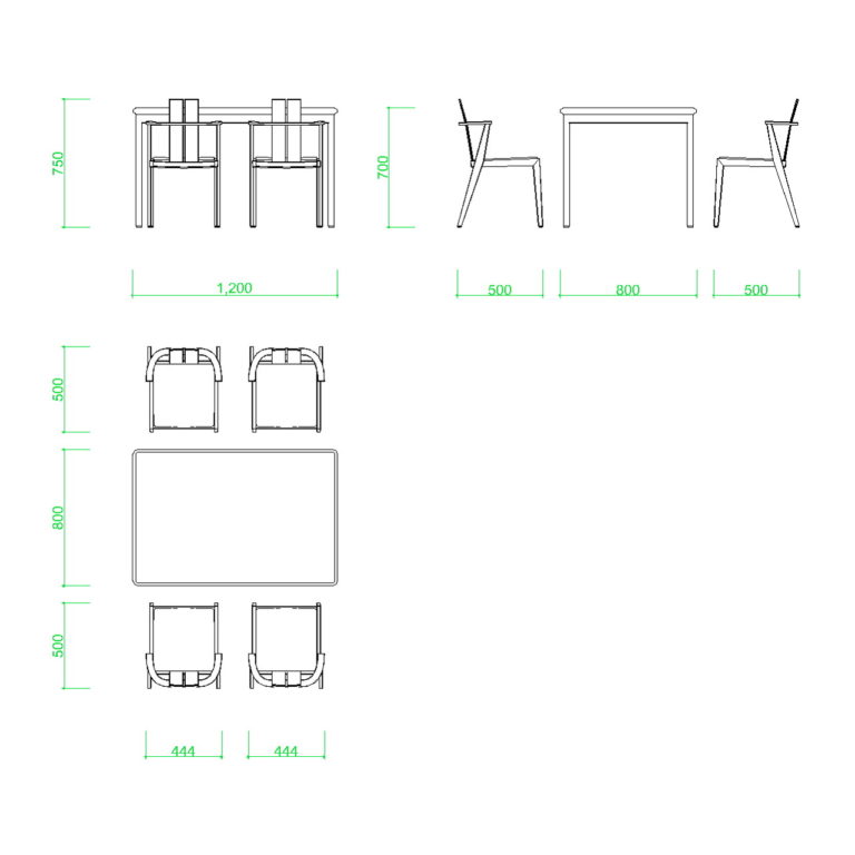 ダイニングテーブルと椅子4脚【DXF/autocad DWG】 2dicmb_0019