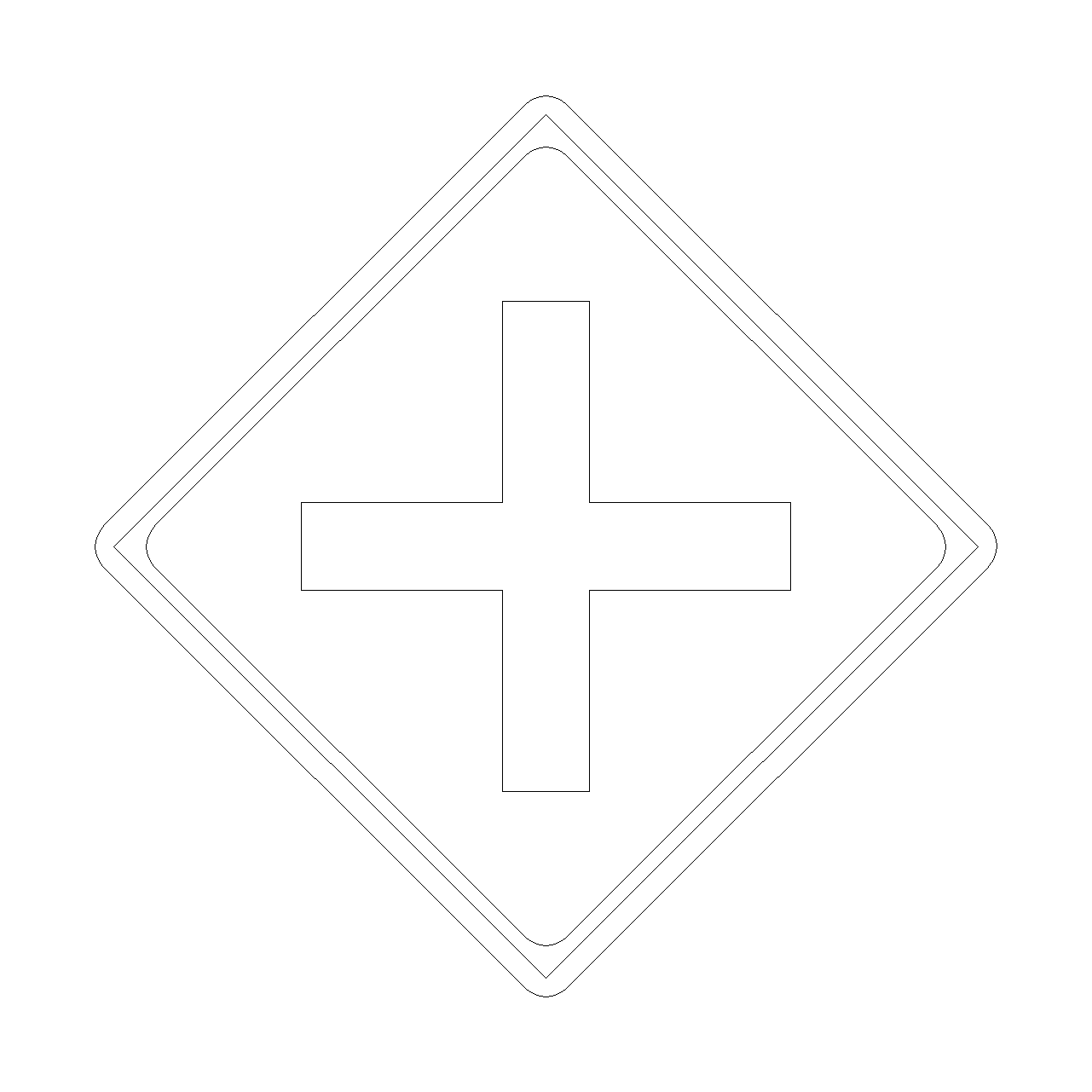 201-A / ┼形道路交差点あり の警戒標識│十字 マーク 道路標識│2d cad データ フリー ダウンロード 無料 商用可能 建築設計 図面 フリー素材 オートキャド ブロック 部品 AUTOCAD dwg dxf Free download│digital-architex.com