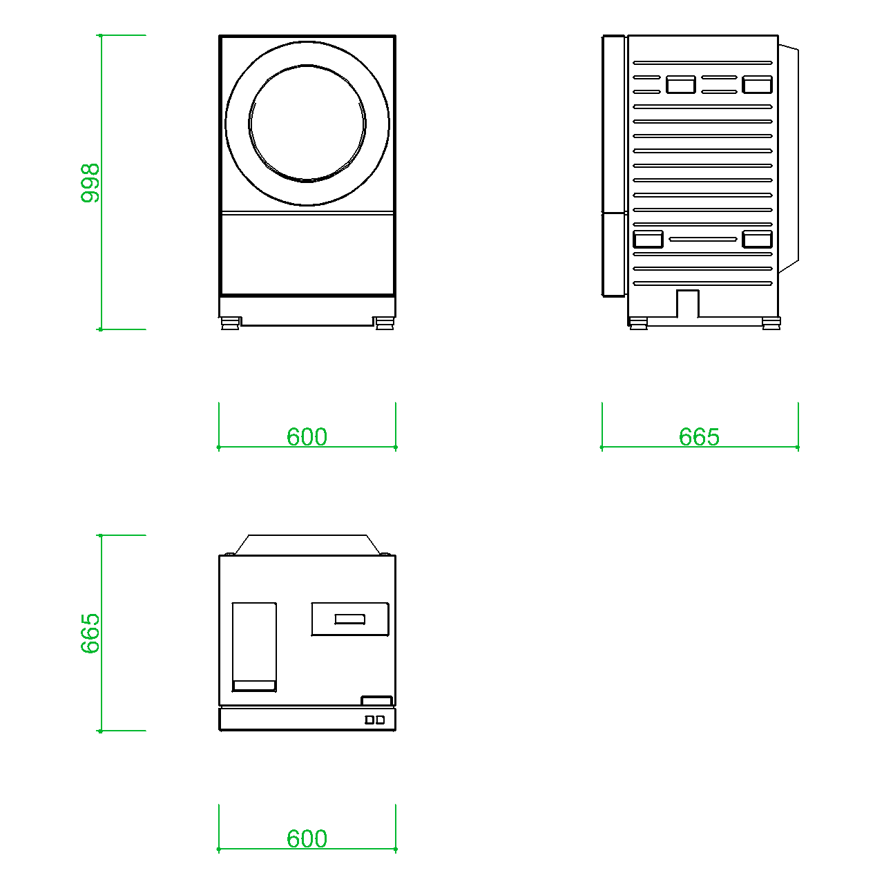 洗濯機 の2dCADデータ│おしゃれな せんたくき 洗濯乾燥機 ななめドラム洗濯乾燥機 senntakuki 家電 電化製品 オブジェクトサイズW:600mm H:998mm D:665mm 寸法 大きさ│内装 インテリア interior ブロック 平面図 立面図 側面図│2d cad データ フリー ダウンロード 無料 商用可能 建築設計 図面 フリー素材 オートキャド 部品 AUTOCAD dwg dxf Free download│digital-architex.com デジタルアーキテクス