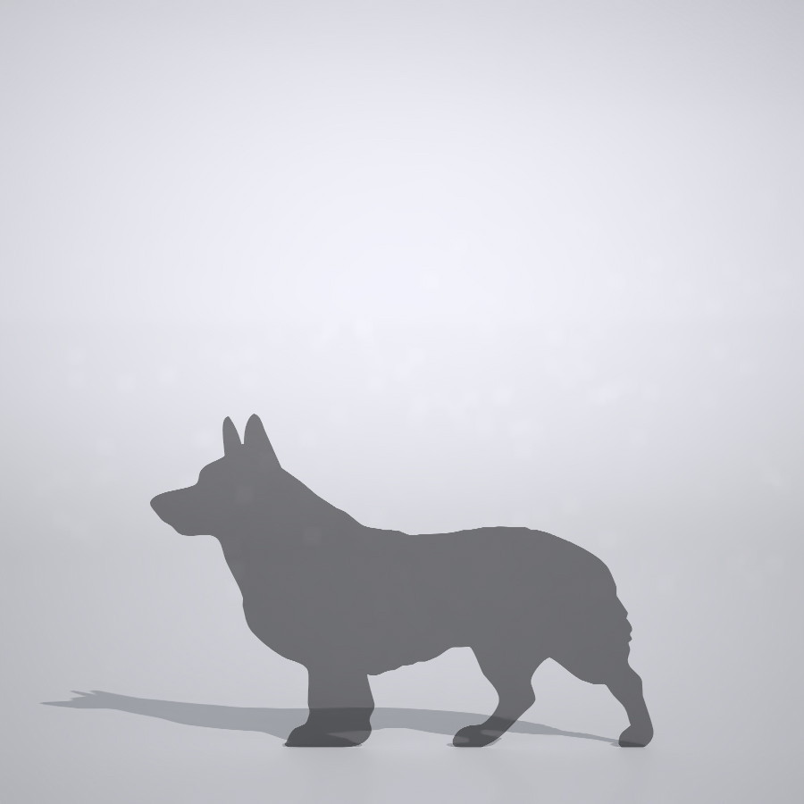 コーギー の3dCADデータ│ポリ板 シルエット サーフェス│こーぎー 犬 いぬ わんこ 主な種類：ウェルシュ・コーギー・ペンブローク（Welsh Corgi Pembroke）、ウェルシュ・コーギー・カーディガン（Welsh Corgi Cardigan） 原産地: イギリス（ウェールズ地方）体型: 胴が長く、脚が短い独特の体型。用途: 元々は牧畜犬、現在は家庭犬。Corgi Dog animal│3d cad データ フリー ダウンロード 無料 商用可能 建築パース フリー素材 formz 3D 3ds obj Free download│digital-architex.com デジタルアーキテクス
