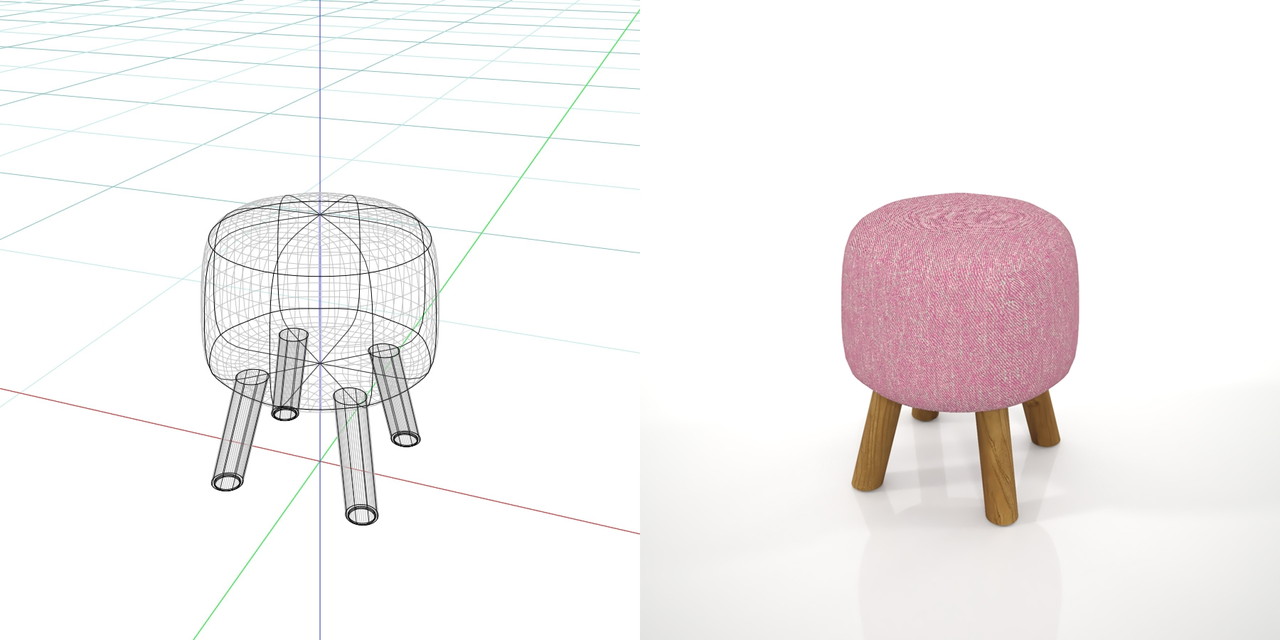 高さ400サイズの丸型のソファスツールの3dCADデータ│W:300mm H:300mm D:300mm│ベビーチェア キッズチェア 子供用 小さいイス 豆椅子(まめいす)kids' chair children's chair│stool ストゥール 腰掛け 座る 座面と脚 背もたれ無し 踏み台│インテリア 家具 椅子(いす)│furniture chair│3d cad データ フリー ダウンロード 無料 商用可能 建築パース フリー素材 formZ 3D 3ds obj Free download│©Digital-Architex, All rights reserved デジタルアーキテクス