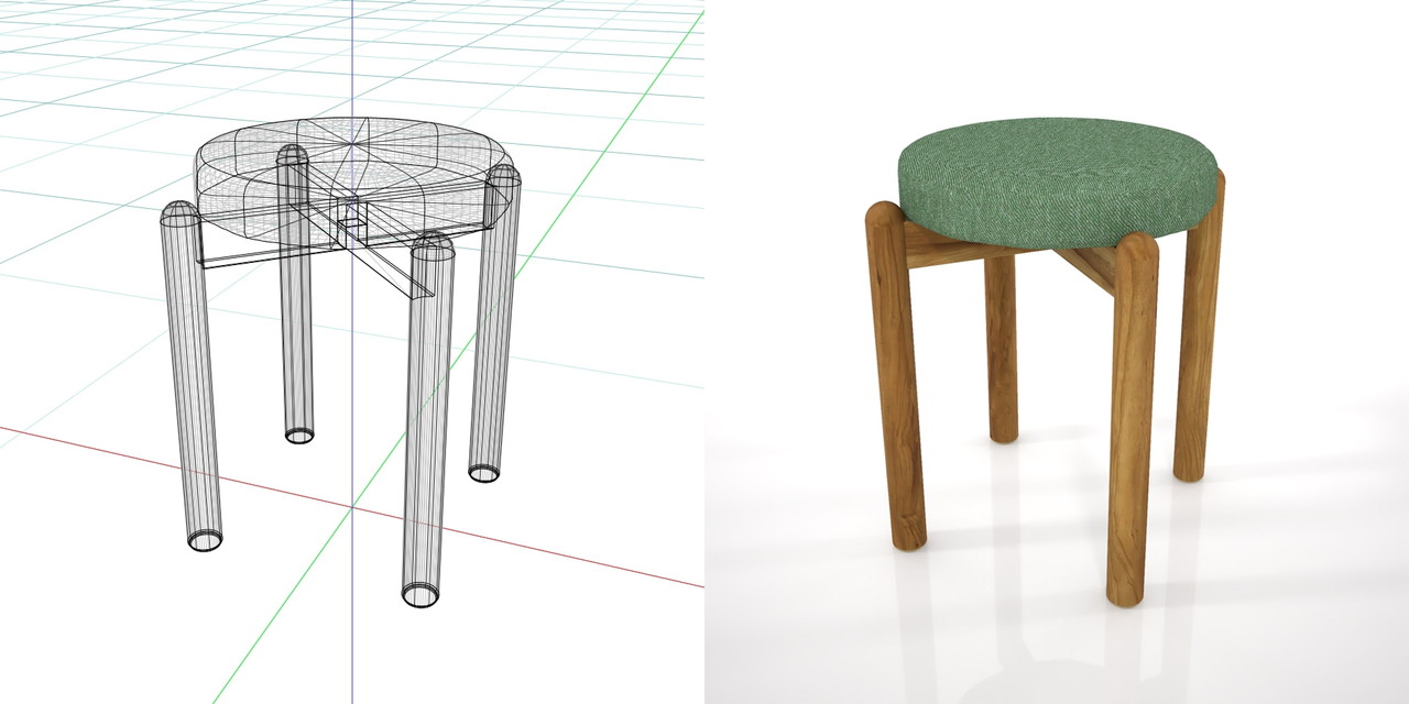 高さ450サイズの丸型のスツールの3dCADデータ│W:330mm H:450mm D:330mm│スタッキングチェア stacking chair 集積可能椅子(しゅうせきかのういす)重ねて収納できる│stool ストゥール 腰掛け 座る 座面と脚 背もたれ無し 踏み台│インテリア 家具 椅子(いす)│furniture chair│3d cad データ フリー ダウンロード 無料 商用可能 建築パース フリー素材 formZ 3D 3ds obj Free download│©Digital-Architex, All rights reserved デジタルアーキテクス