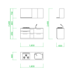 【2D部品】1800サイズのＩ型スリムキッチン【DXF/autocad DWG】 2df-kit_0012