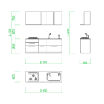 【2D部品】2100サイズのＩ型スリムキッチン【DXF/autocad DWG】2df-kit_0014